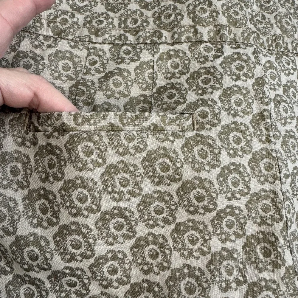 Anthropologie Idra Linen‎ Walking Shorts Women's 8 Beige Floral Vacation Summer